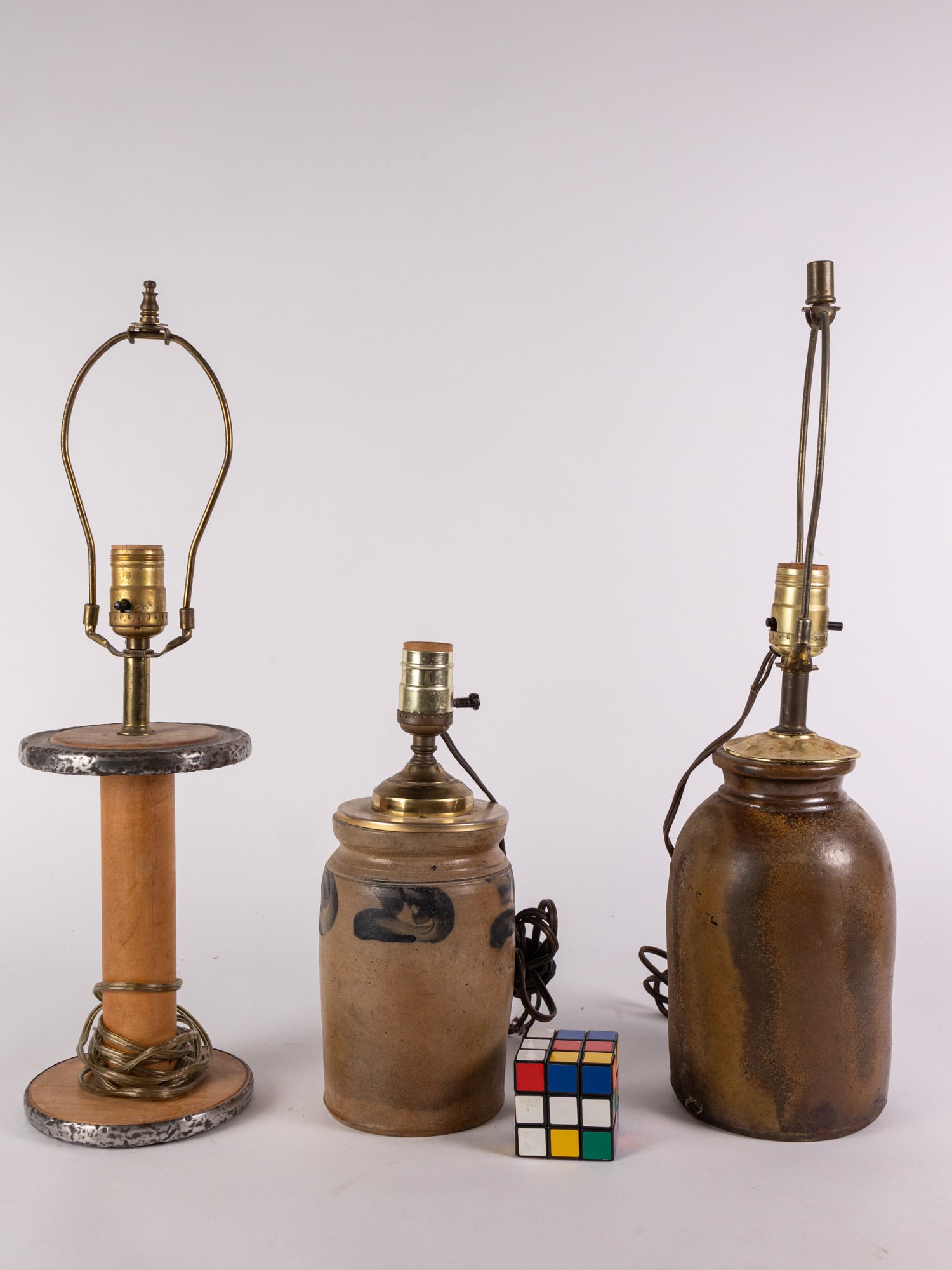 Three Vintage Primitive Style Lamps Featuring Salt Glazed Stoneware - 2