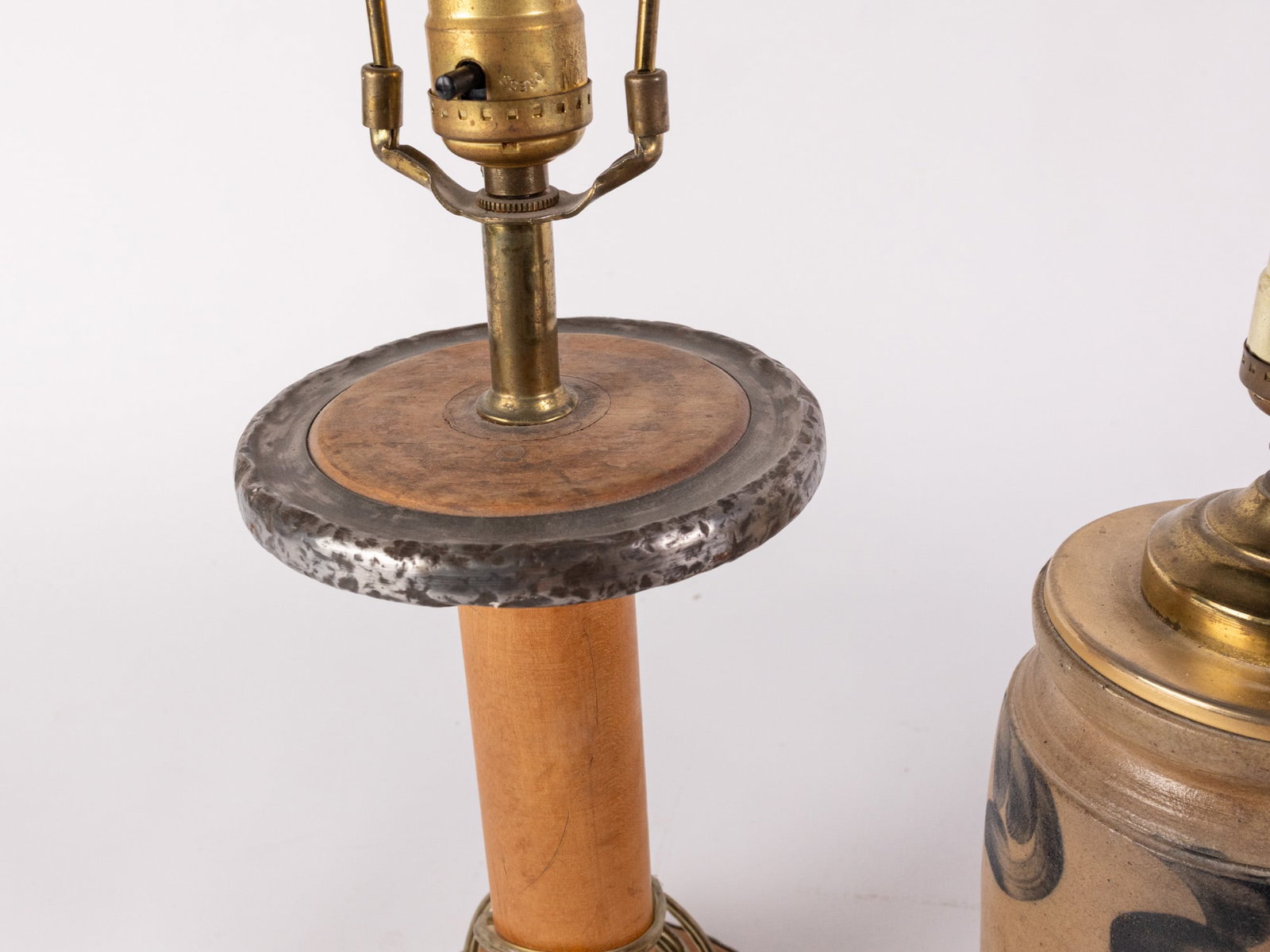 Three Vintage Primitive Style Lamps Featuring Salt Glazed Stoneware - 4