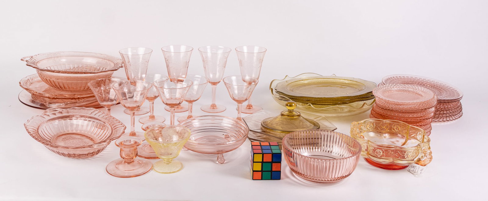 Assortment of Amber & Pink Depression Glassware - 2