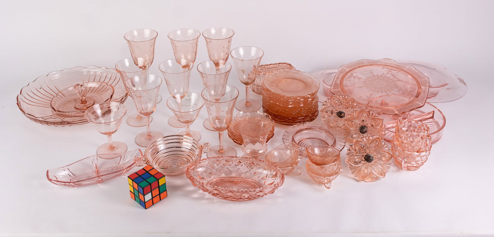 Assortment of Pink Depression Glassware ft. Stem Glasses - 2