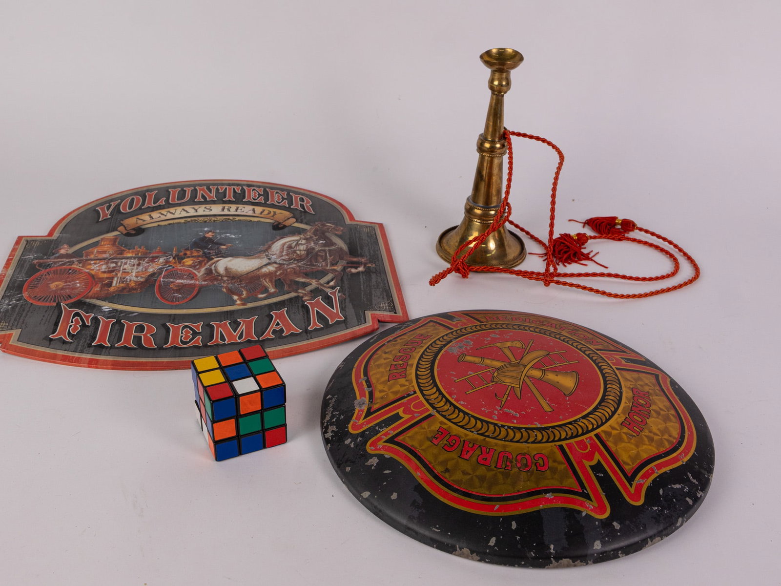 Vintage Firefighter Assortment Lot Featuring Small Brass Fire Bugle - 2