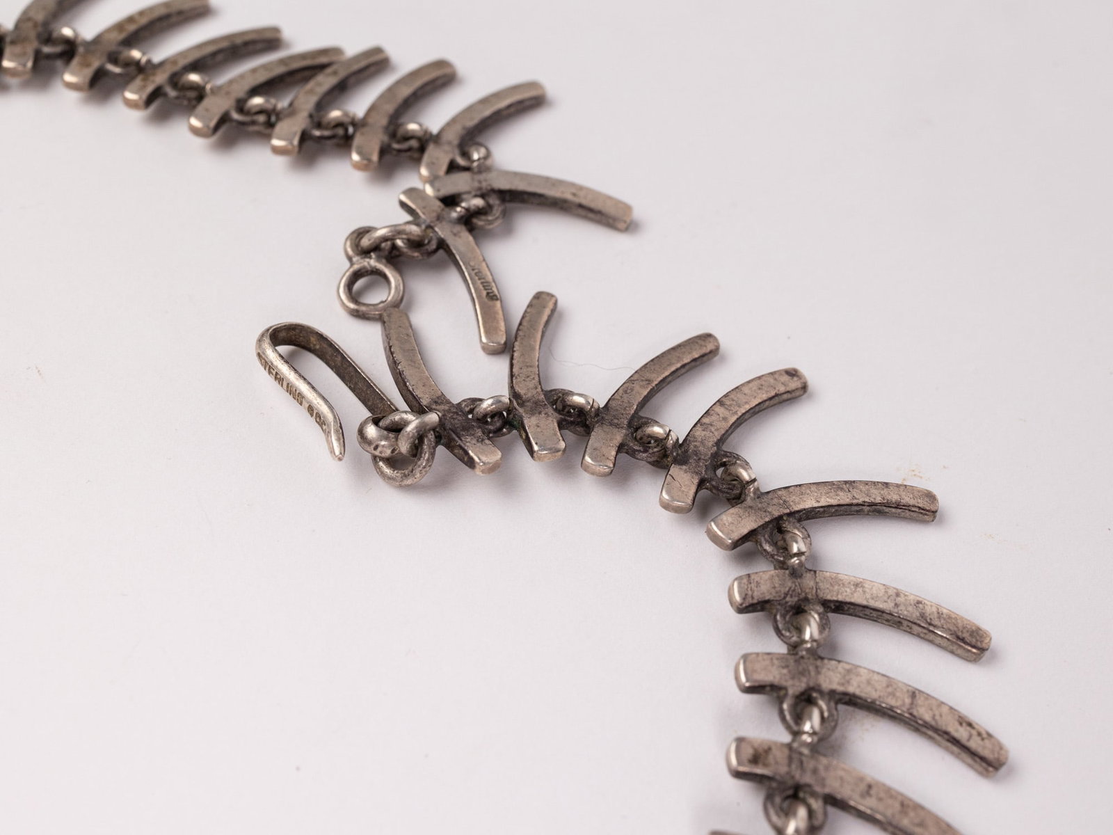 Vintage Sterling Silver Articulated Skeletal Motif Necklace - 6