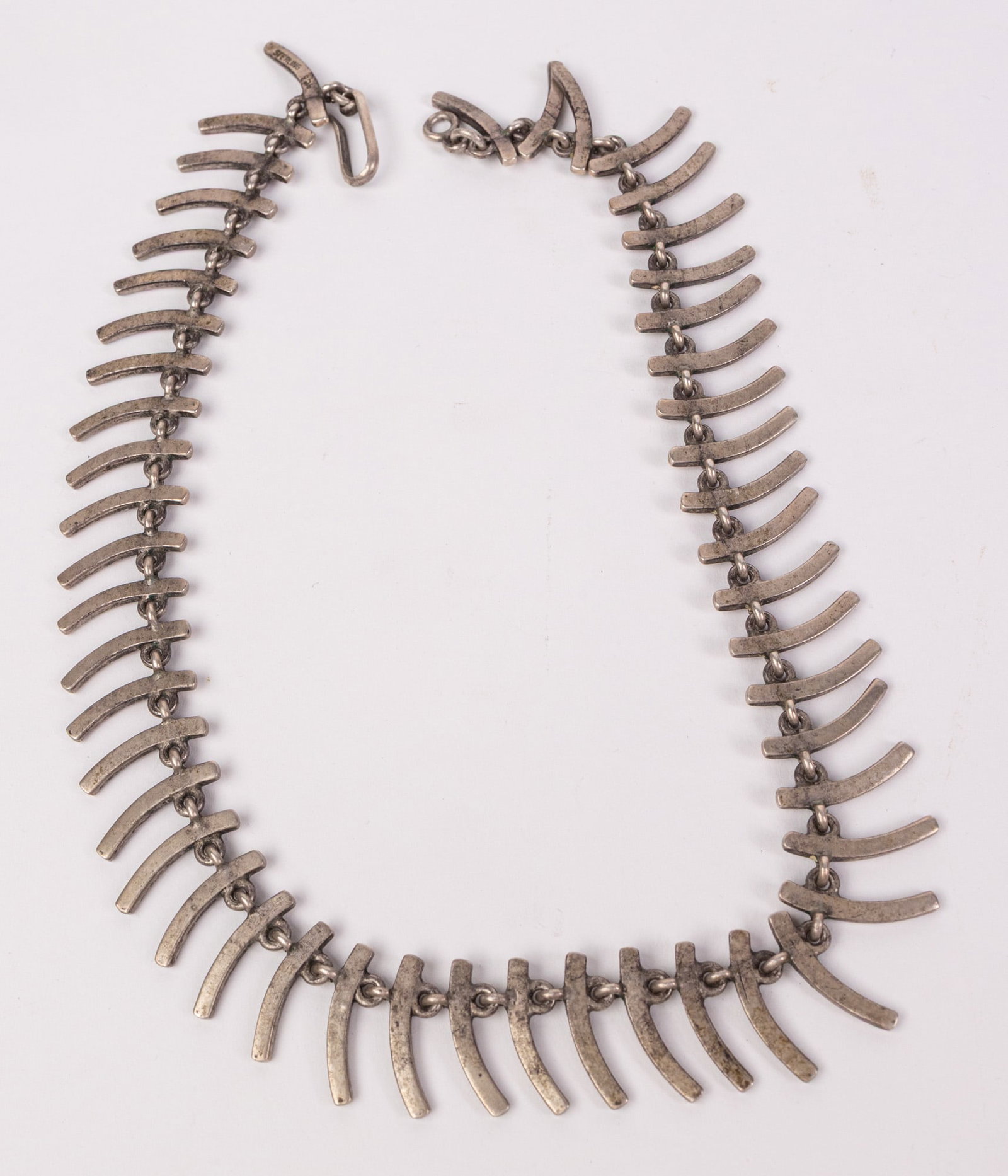 Vintage Sterling Silver Articulated Skeletal Motif Necklace - 7