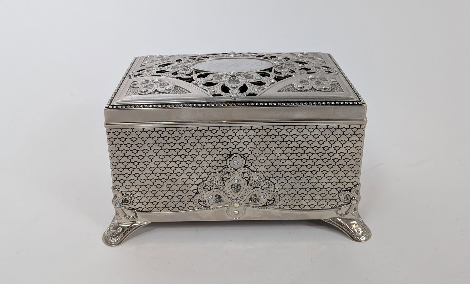 Ornate Silver-Tone Filigree Jewelry Box (1 of 4)