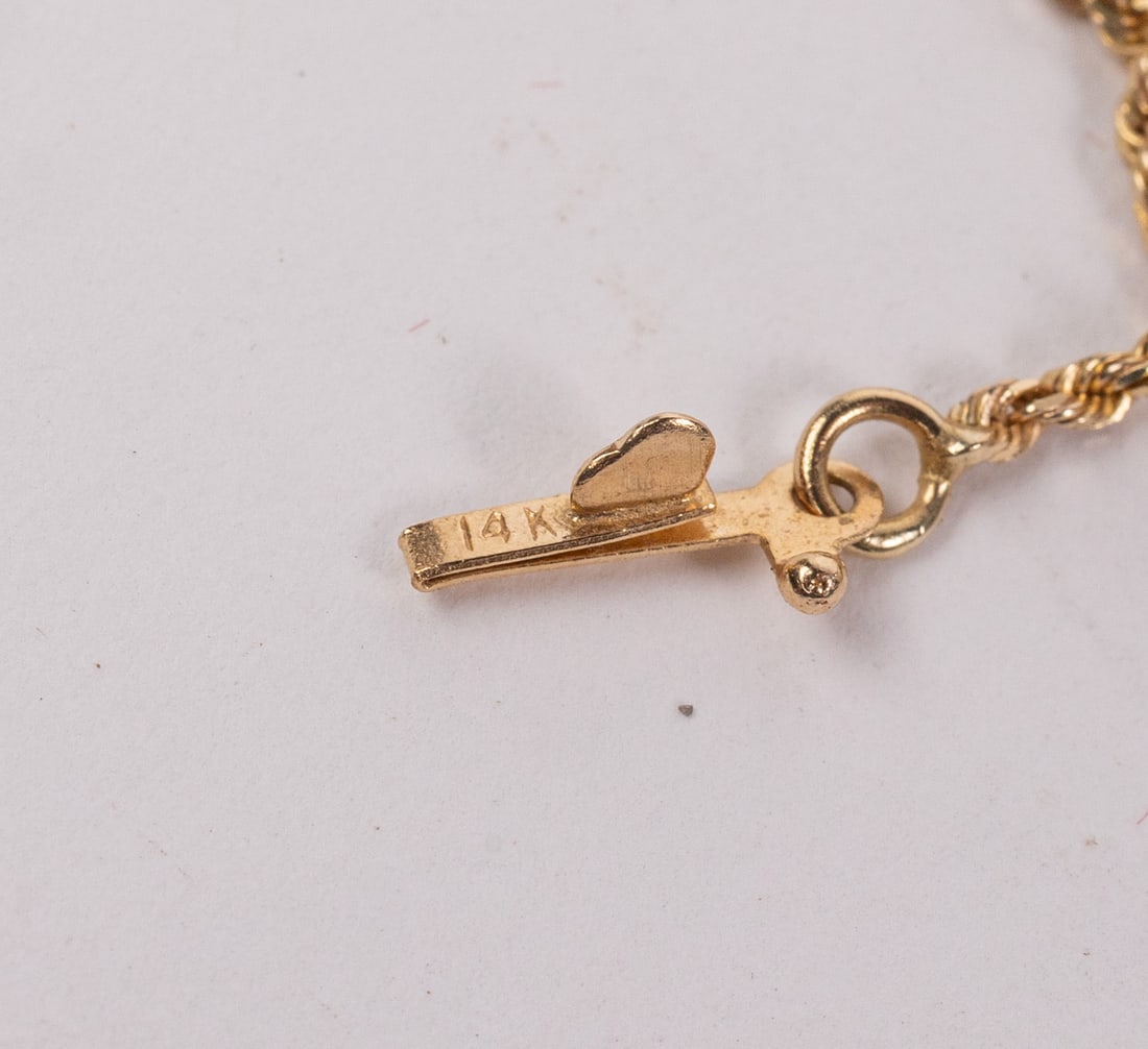 14KY Gold Rope Chain w/ Ribbon-Style Set White Pearl Pendant - 4