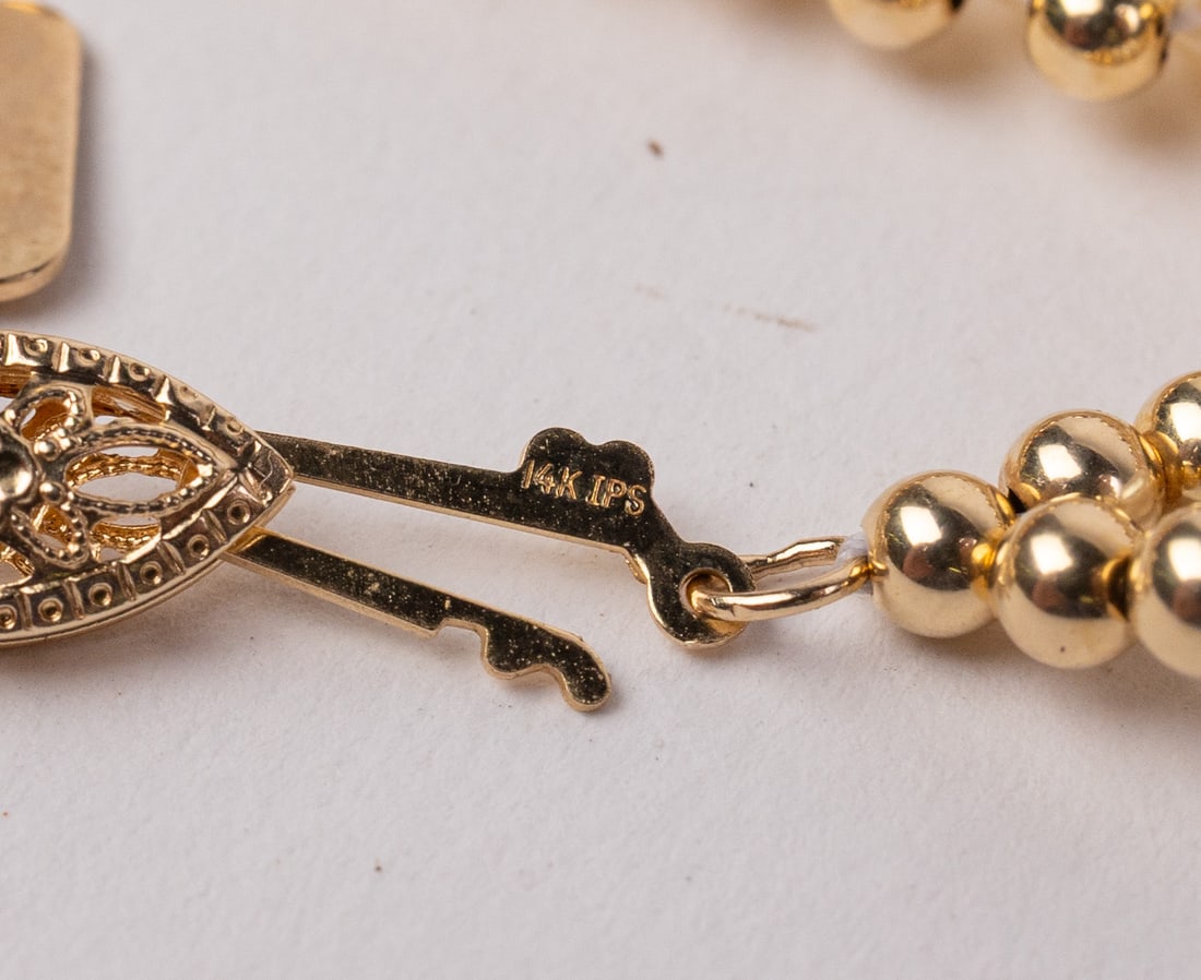 14KY Gold Pearl Bracelet with 10KY Charm - 4