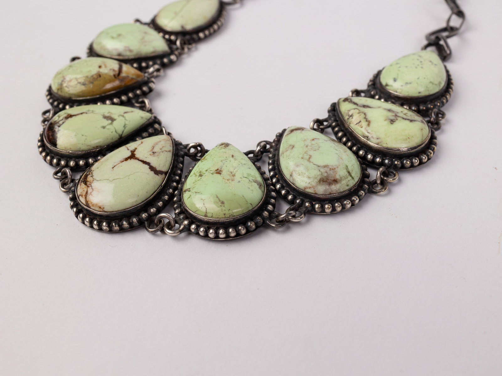 Southwest Style Sterling and Pale Green Teardrop Stone Necklace - 3