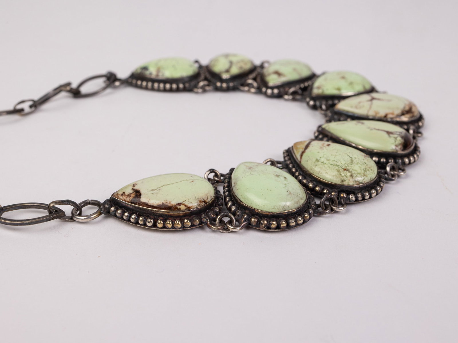Southwest Style Sterling and Pale Green Teardrop Stone Necklace - 4