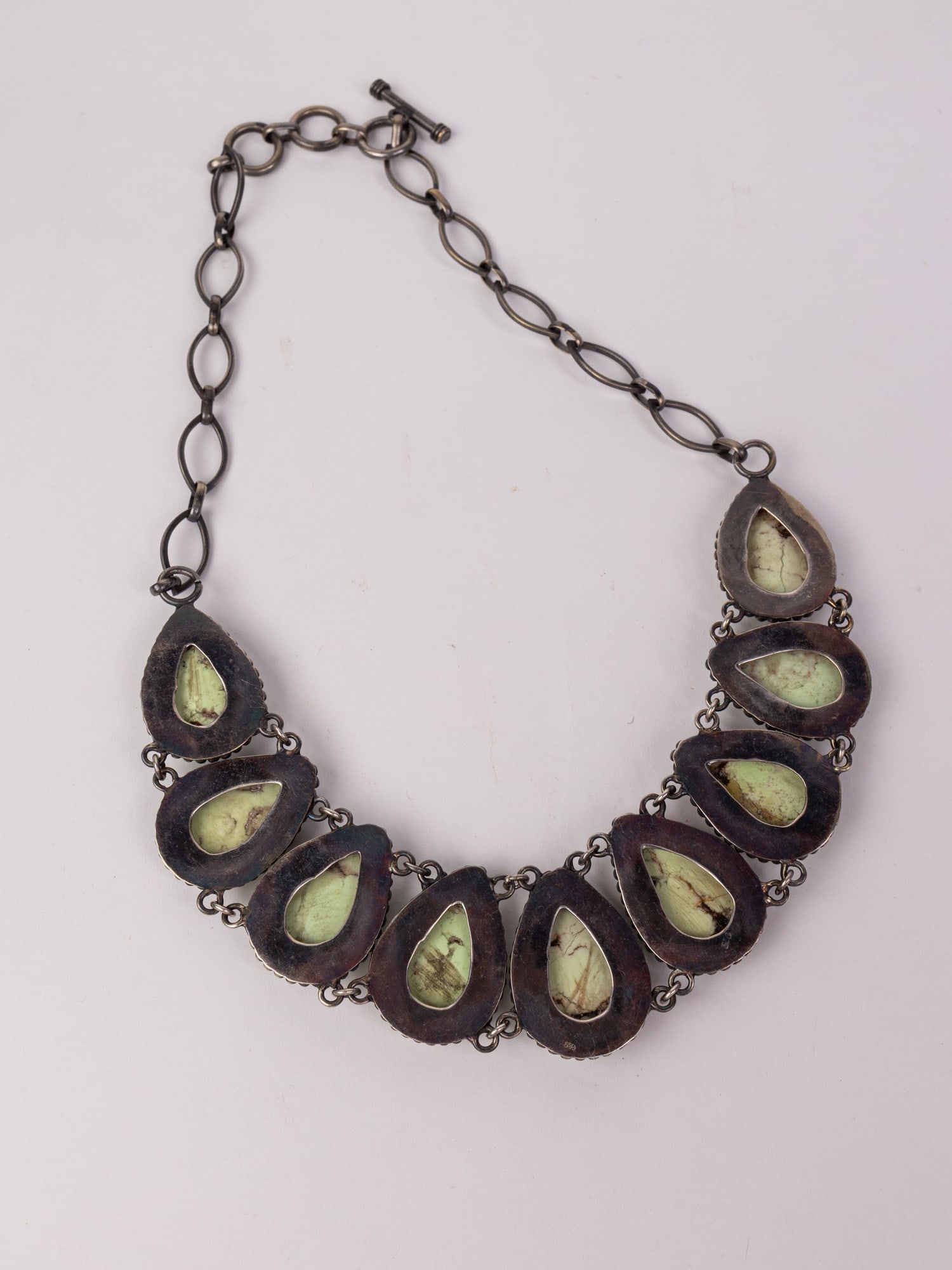 Southwest Style Sterling and Pale Green Teardrop Stone Necklace - 5
