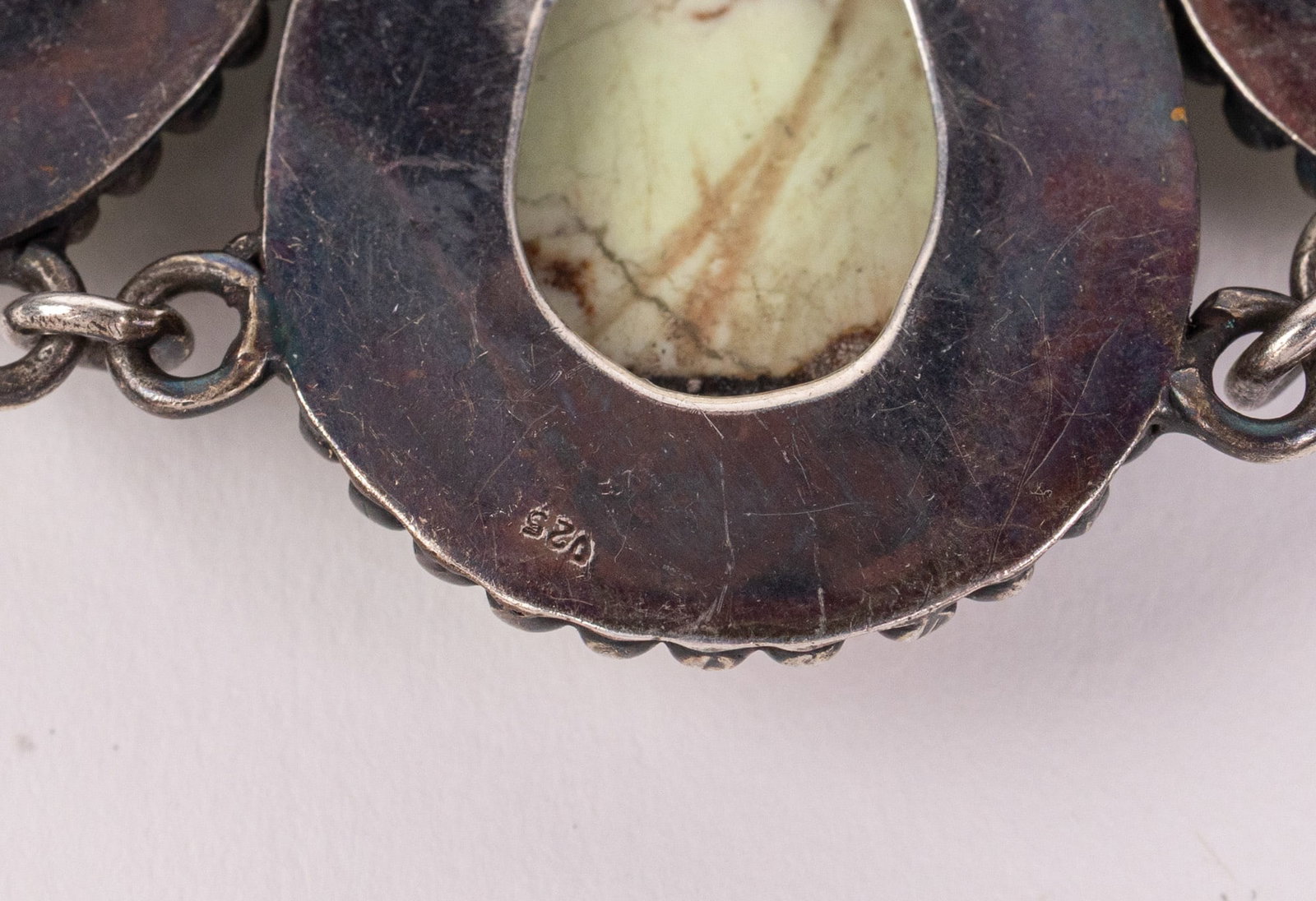 Southwest Style Sterling and Pale Green Teardrop Stone Necklace - 6