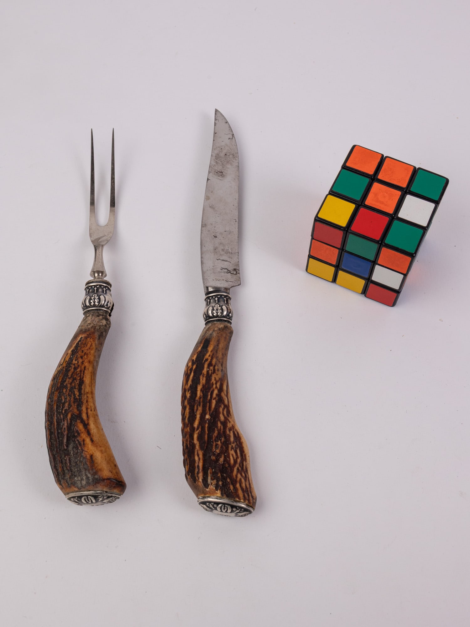 Antique Two-Piece Winchester Sterling & Antler Stag Carving Set - 2