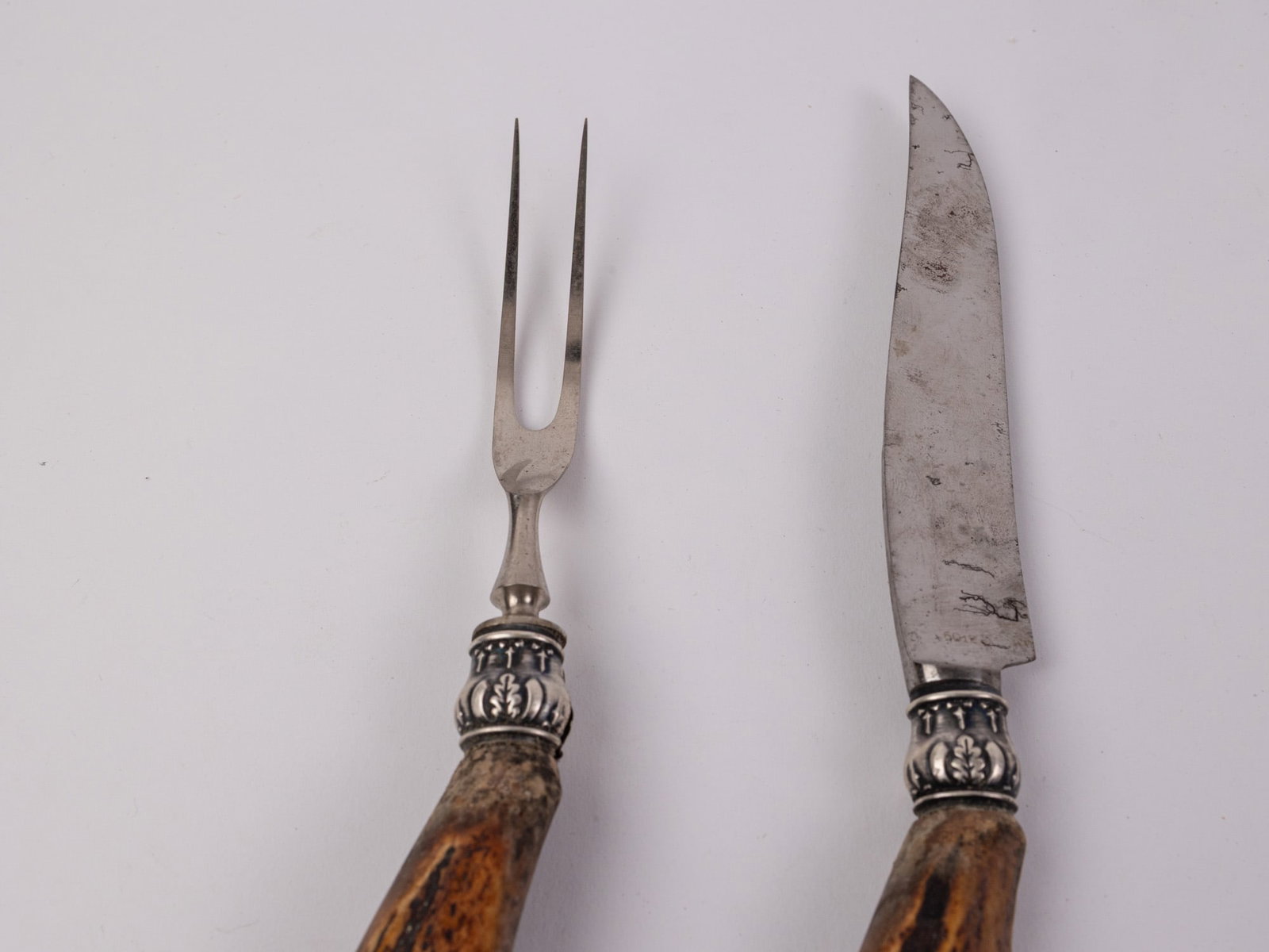 Antique Two-Piece Winchester Sterling & Antler Stag Carving Set - 3