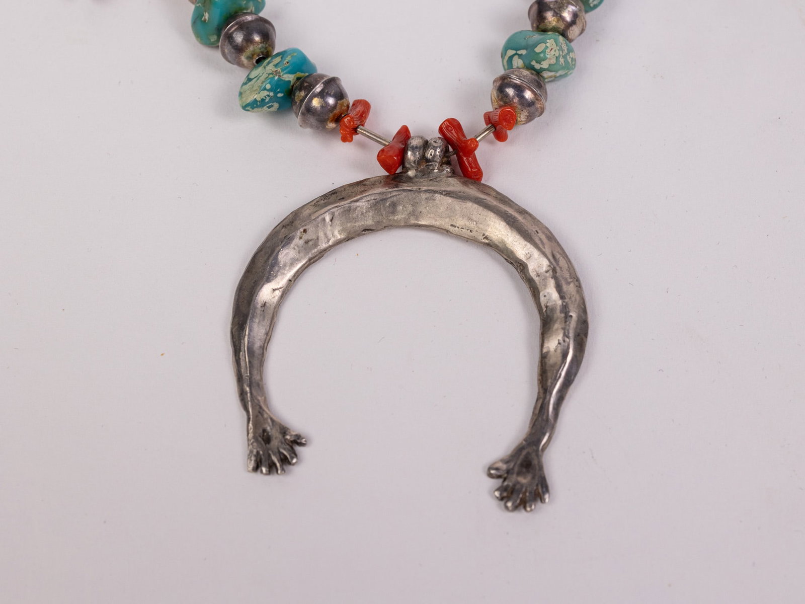 Vintage Silver Navajo-Style Squash Blossom Necklace with Naja Pendant - 2