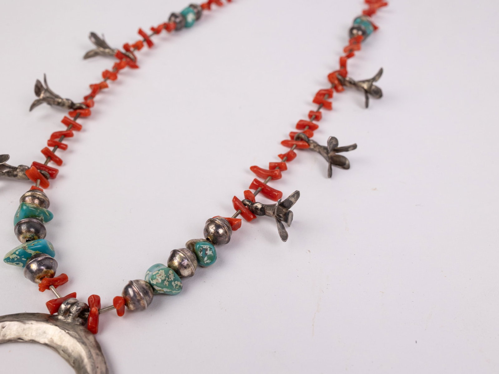 Vintage Silver Navajo-Style Squash Blossom Necklace with Naja Pendant - 3