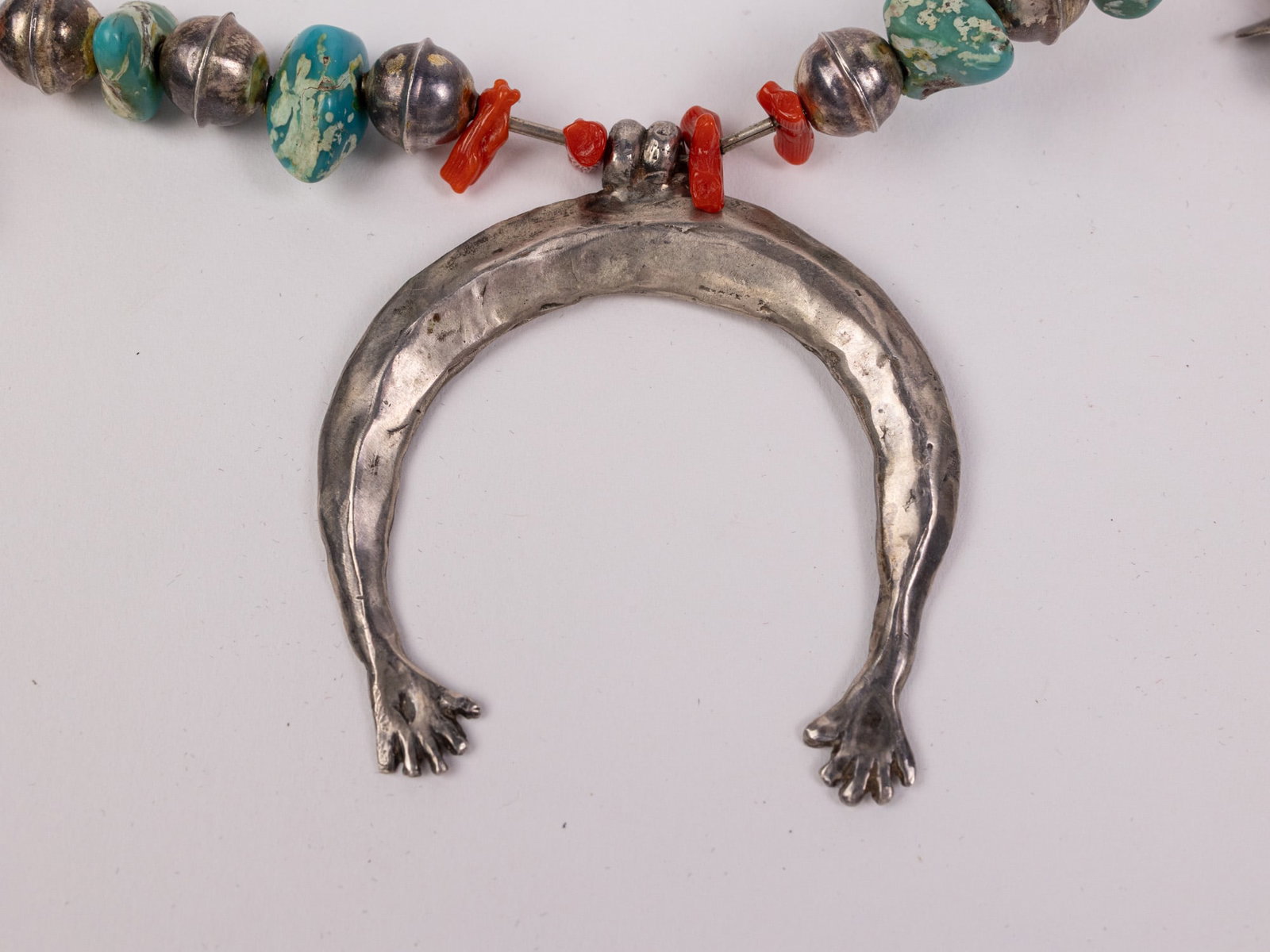 Vintage Silver Navajo-Style Squash Blossom Necklace with Naja Pendant - 8