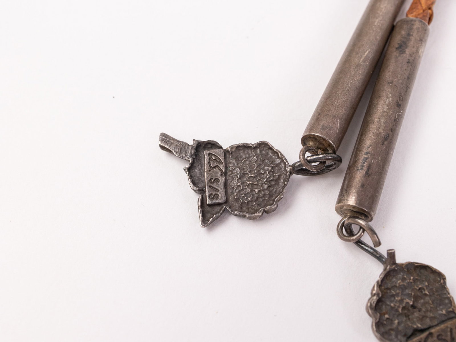 Native American Sterling Silver and Brown Braided Leather Bolo Tie - 4