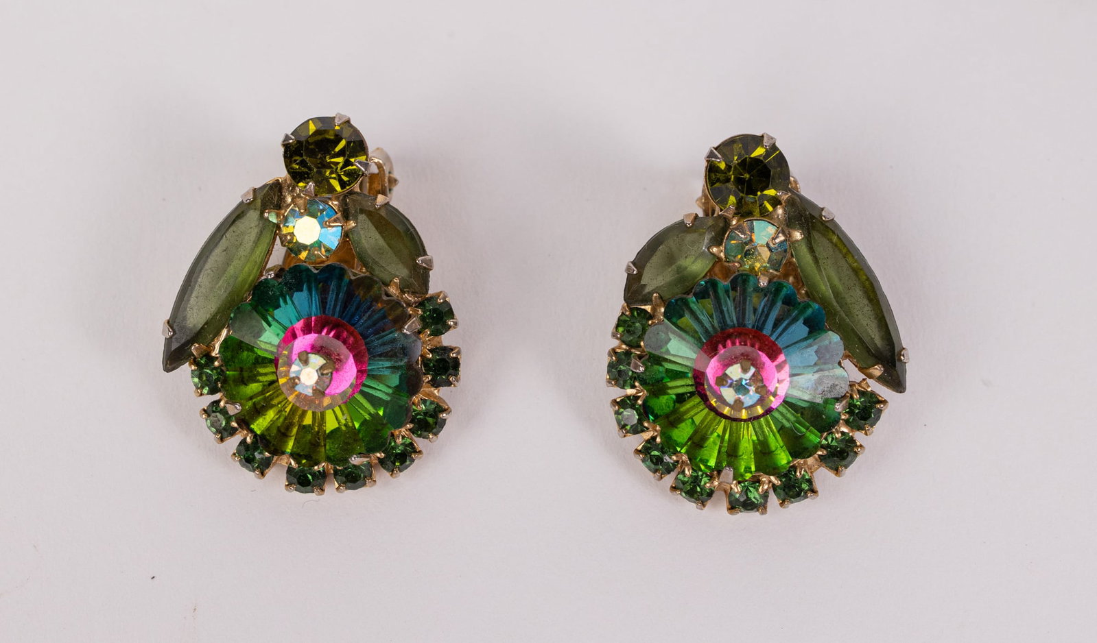 DeLizza & Elster Juliana Iridescent Rivoli and Green Navette Earrings - 2