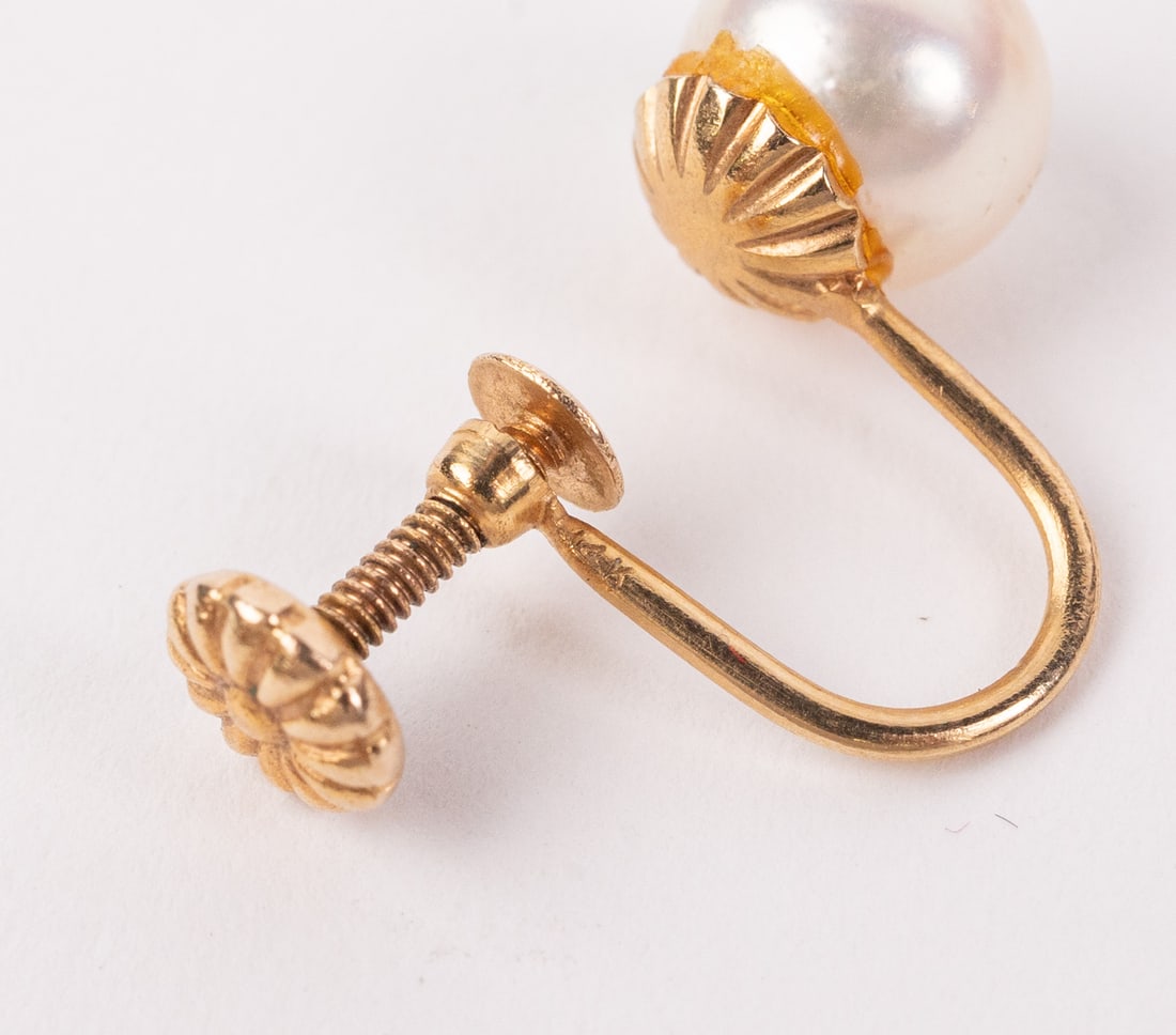 14KY Gold White Pearl Earrings with Screw-Back Closure - 4