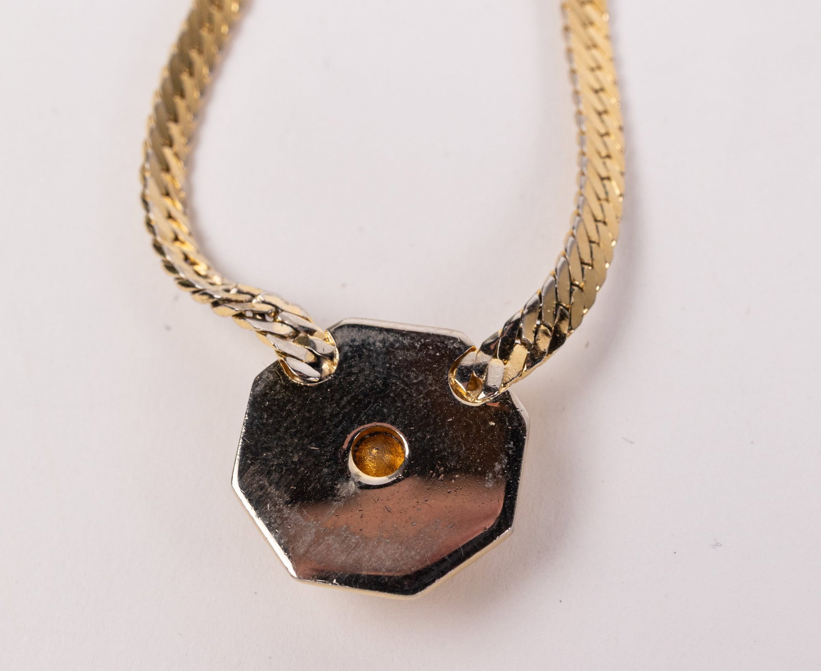 Vintage Christian Dior Gold-Tone Herringbone Chain Necklace w/ Purple Stone - 3