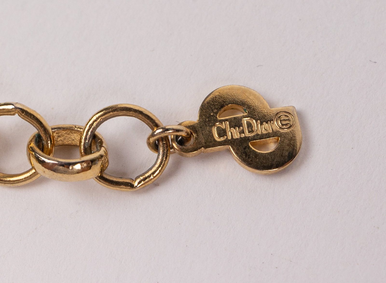Vintage Christian Dior Gold-Tone Herringbone Chain Necklace w/ Purple Stone - 5
