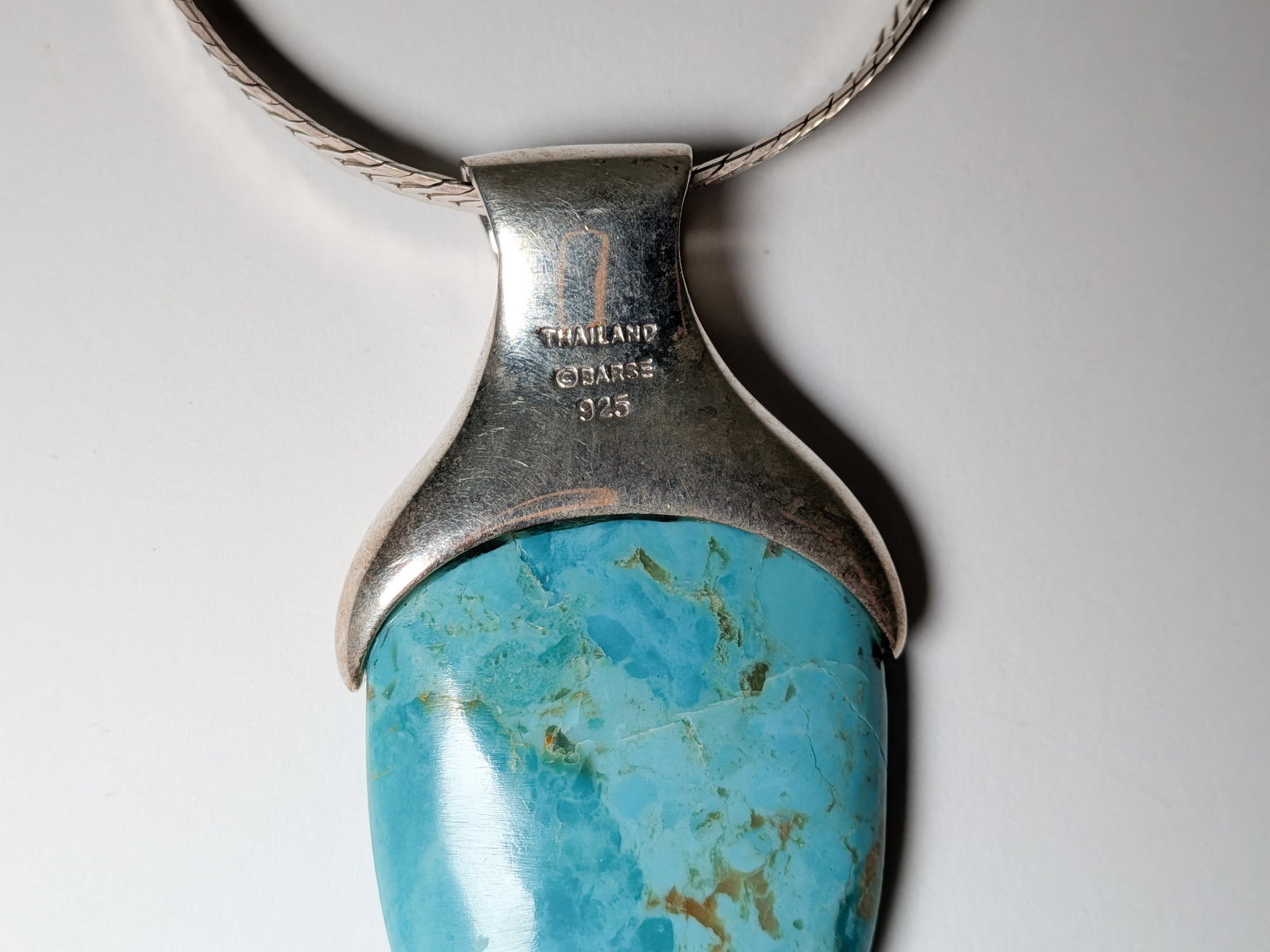 Barse Sterling Silver Herringbone Necklace with Turquoise Teardrop Pendant - 2