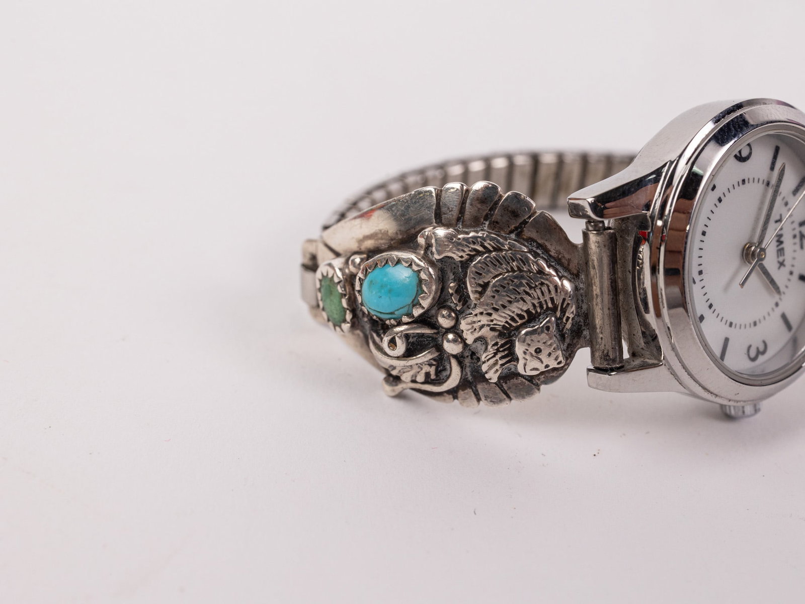 Timex Indiglo Wrist Watch with Silver and Turquoise Southwestern Band - 3