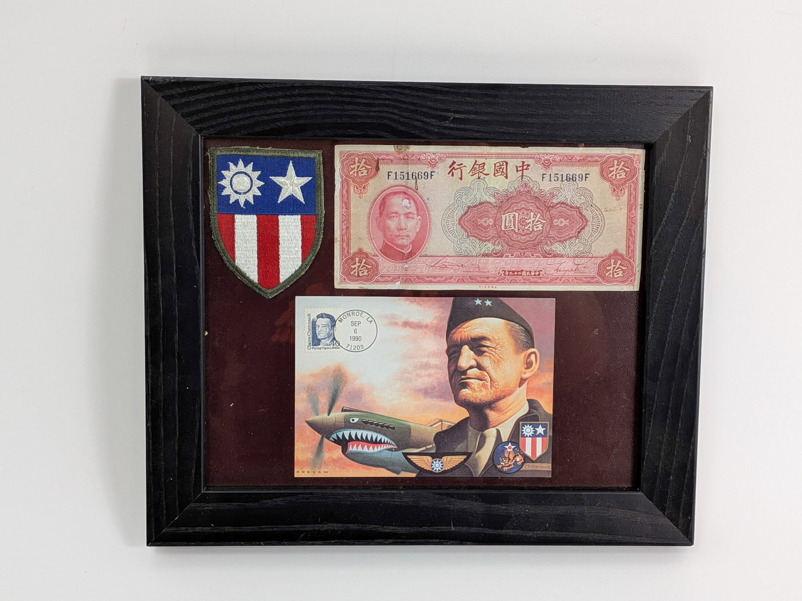 WWII Claire Chennault First Day Cover and Chinese Bank Note Framed: WWII Claire Chennault First Day Cover and Chinese Bank Note Framed Size 10" x 12" Literature Brooks Auction – Online Auction Terms & Conditions Contact: (856) 694-2960 | info@brooks.auction