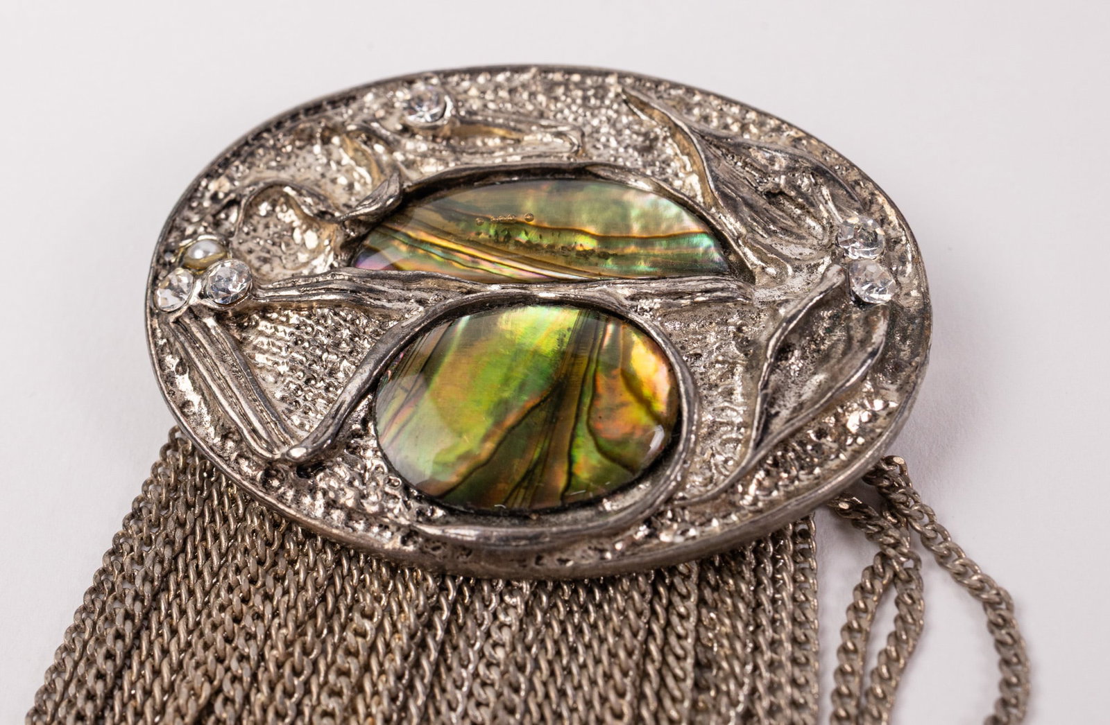 Vintage Art Deco Silver-Tone Abalone Waterfall Brooch - 3
