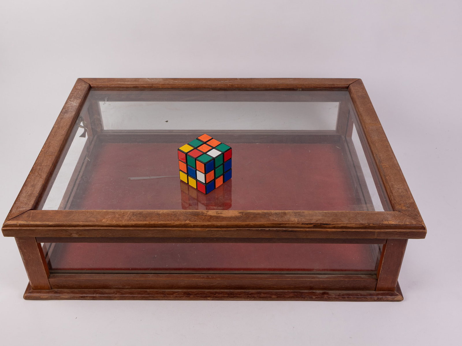 Vintage Wood Display Case with Red Backing - 2