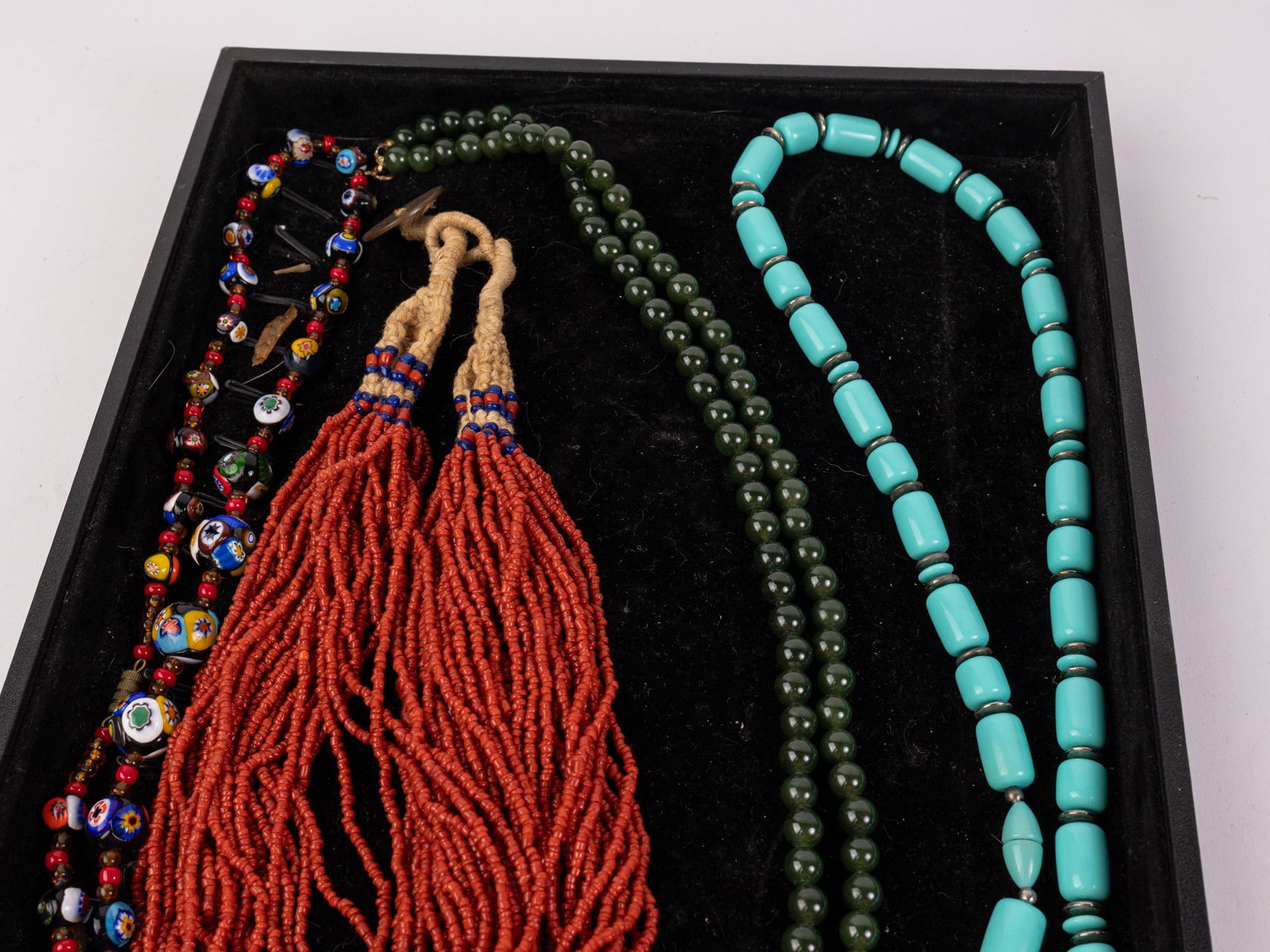 Four Vintage Necklaces Featuring Jade, Turquoise - 2