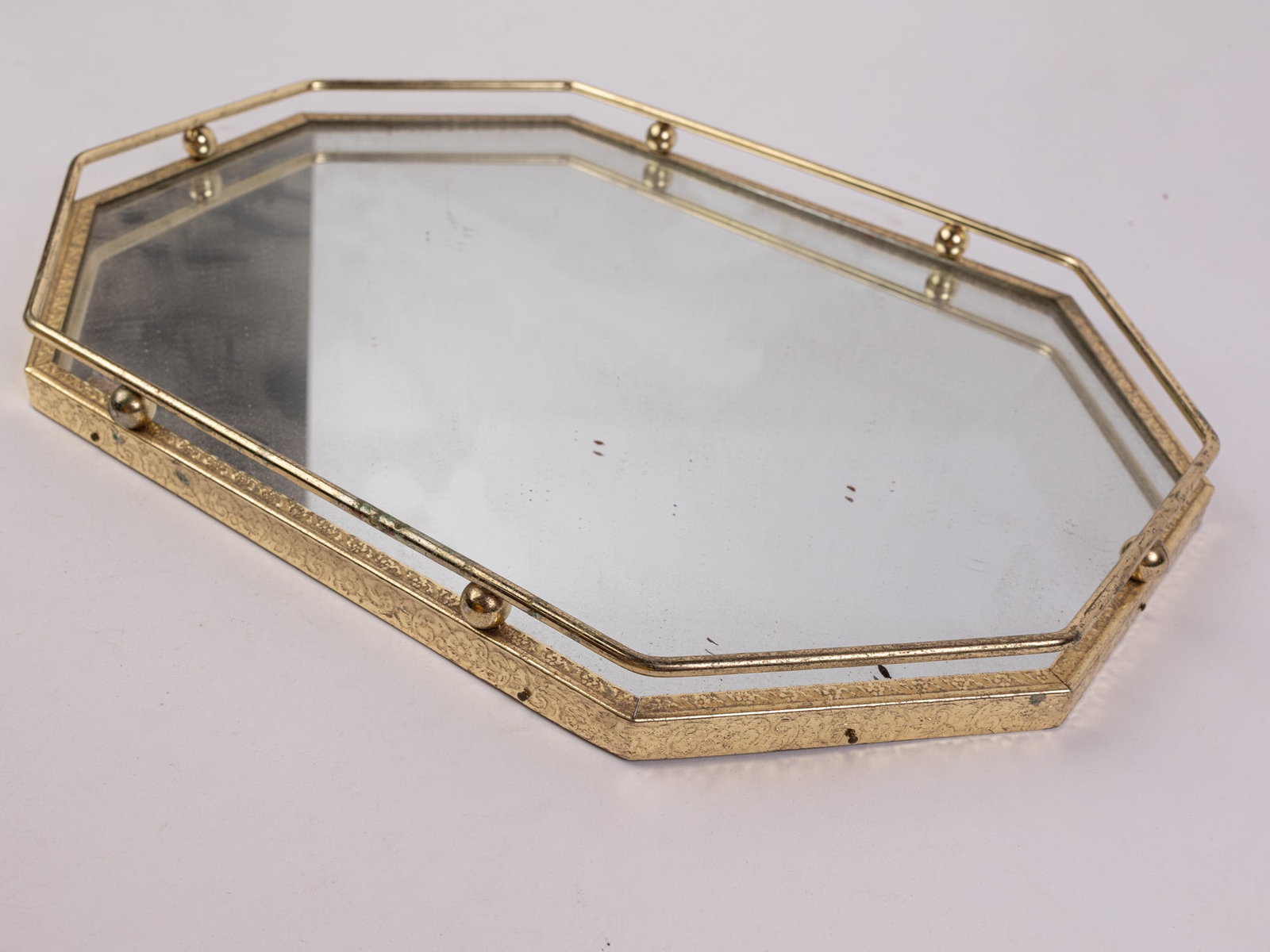 Vintage Gold-Tone Mirrored Vanity Tray - 3