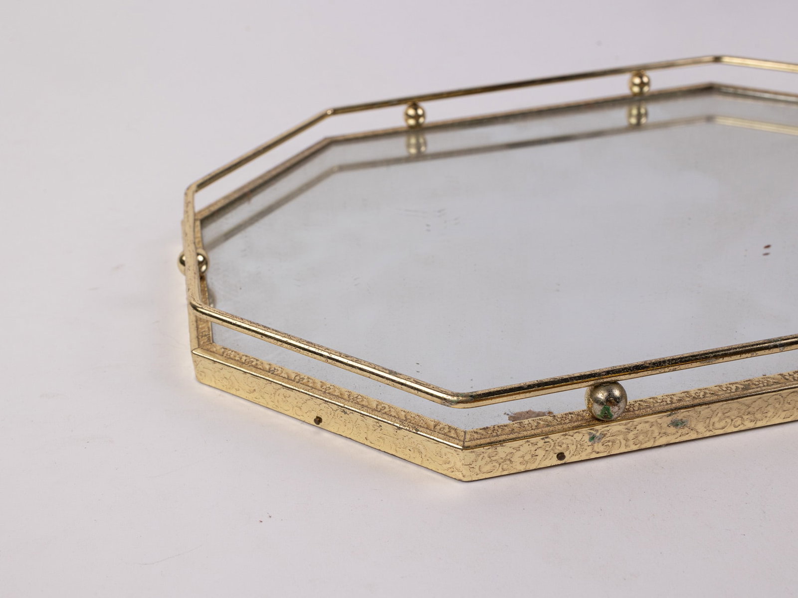 Vintage Gold-Tone Mirrored Vanity Tray - 4