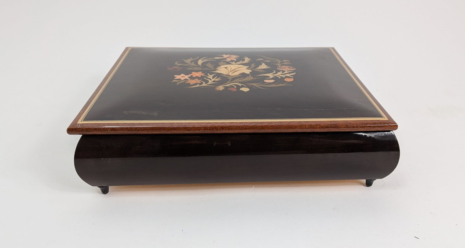 Vintage Italian Inlaid Floral Marquetry Music Jewelry Box: Made in Italy, Reuge "Stranger's in the Night" Swiss Musical Movement Size 3" x 11" x 9" Literature Brooks Auction – Online Auction Terms & Conditions Contact: (856) 694-2960 | info@brooks.auct