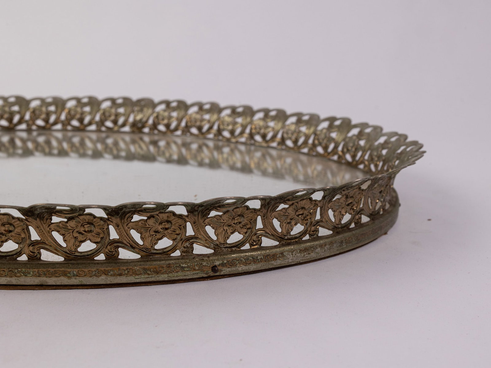 Vintage Gold-Tone Mirrored Vanity Tray - 3