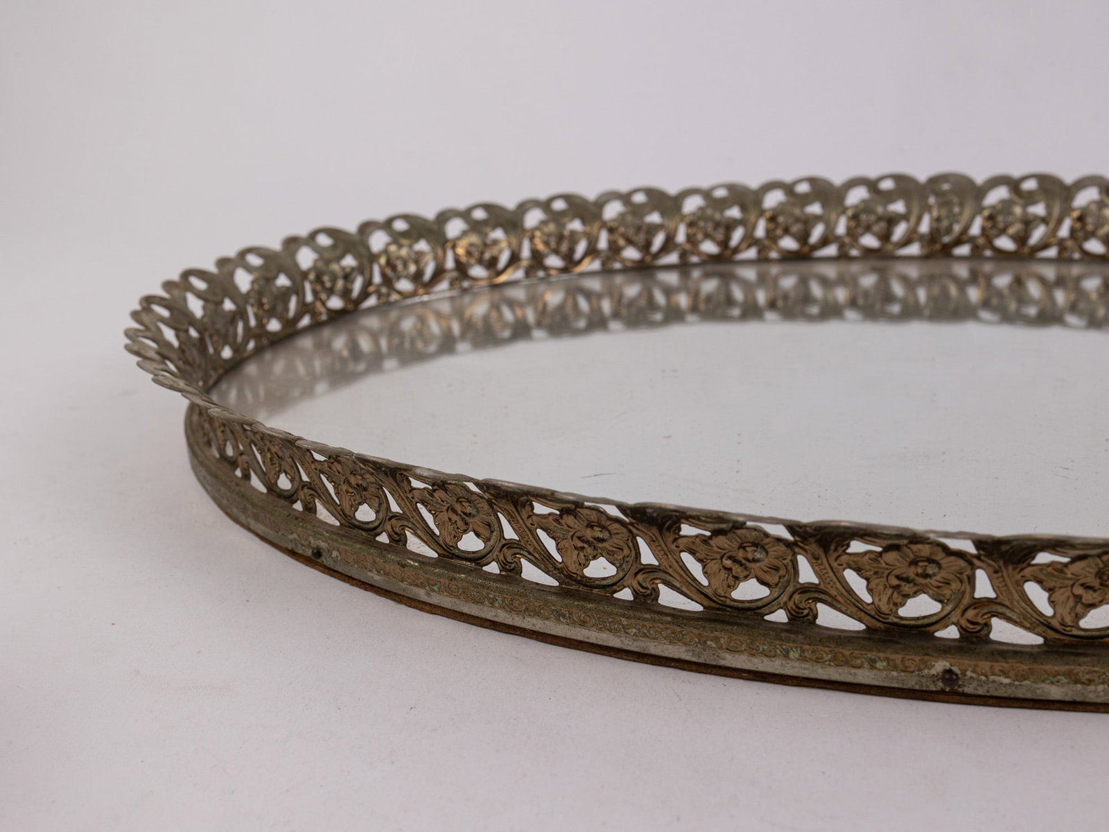 Vintage Gold-Tone Mirrored Vanity Tray - 4
