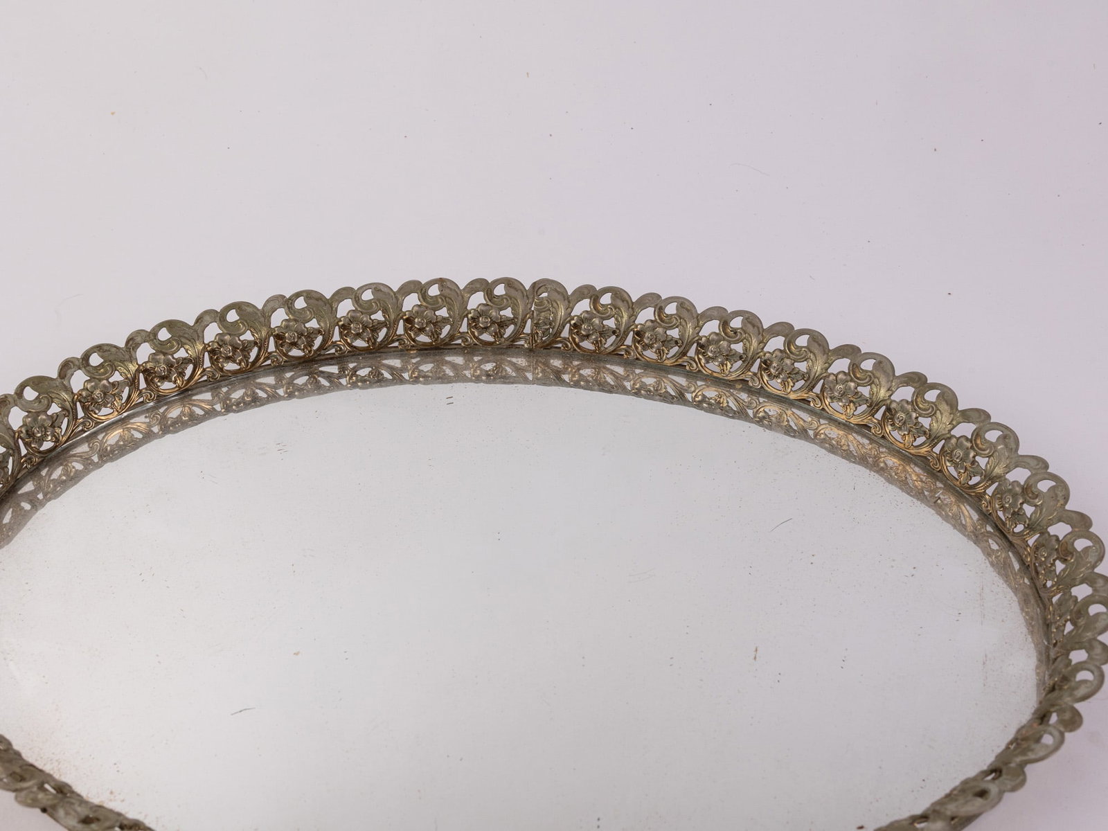 Vintage Gold-Tone Mirrored Vanity Tray - 5