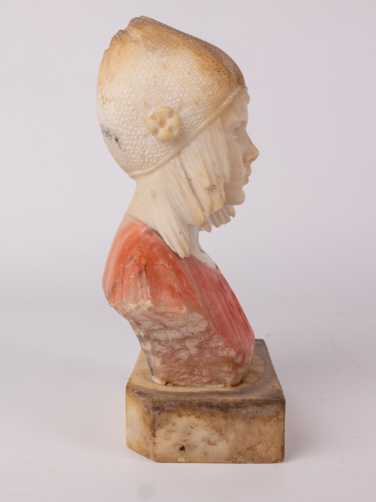 Mario Pedrini Signed Alabaster "Bust of a Girl with Knit Cap" - 2