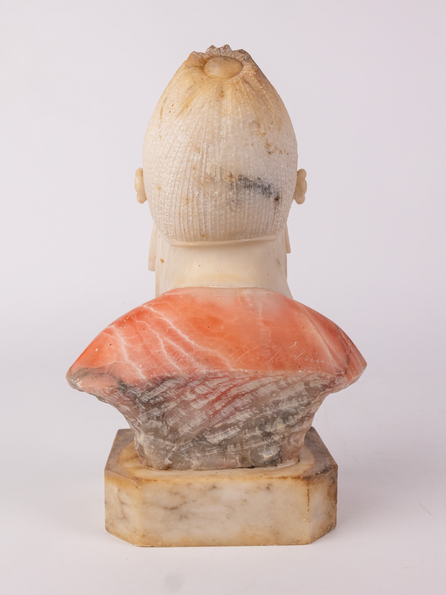 Mario Pedrini Signed Alabaster "Bust of a Girl with Knit Cap" - 3