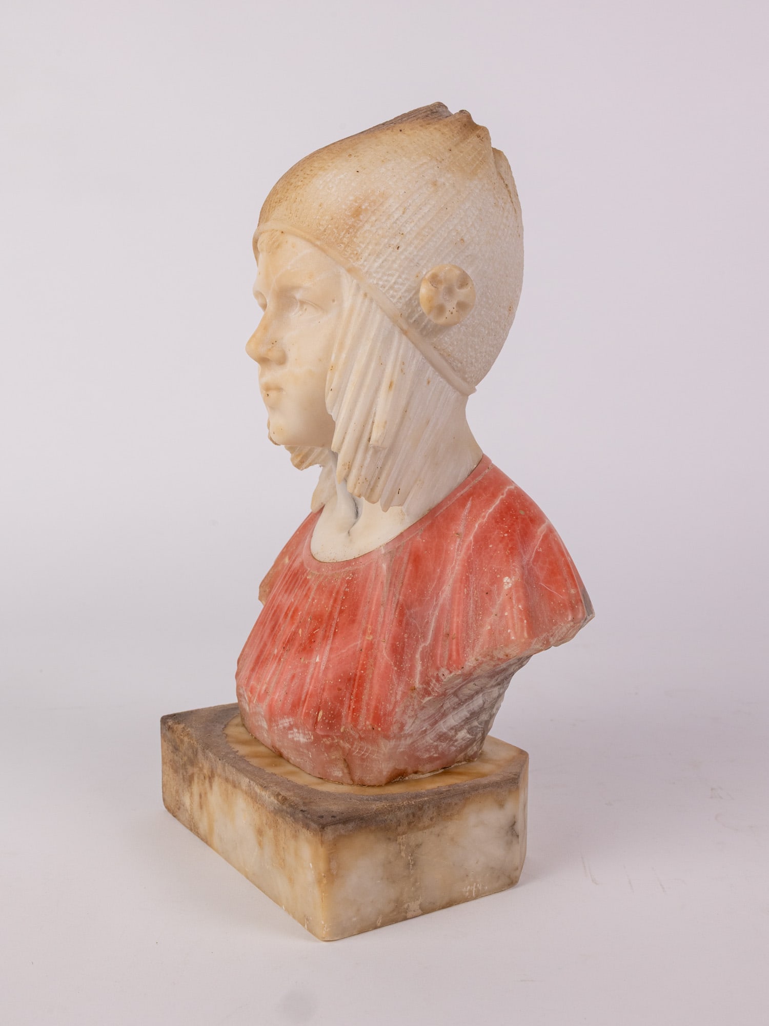 Mario Pedrini Signed Alabaster "Bust of a Girl with Knit Cap" - 5