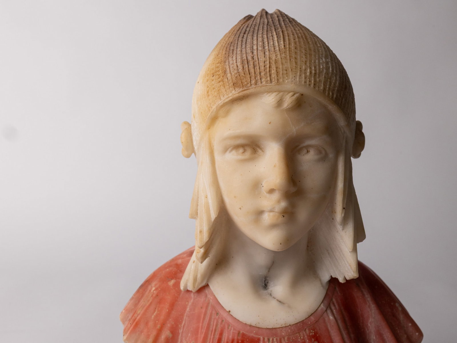 Mario Pedrini Signed Alabaster "Bust of a Girl with Knit Cap" - 6
