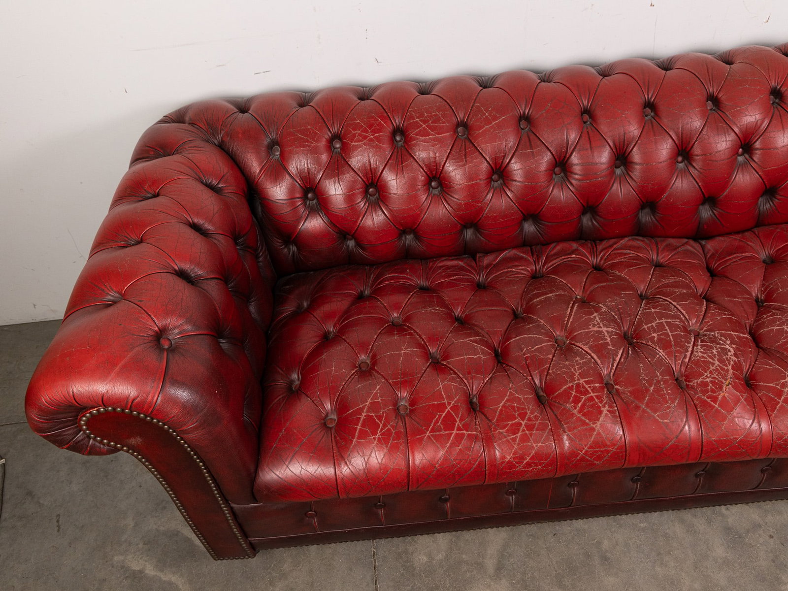 Vintage Red Leather Tufted Chesterfield-Style Sofa - 2