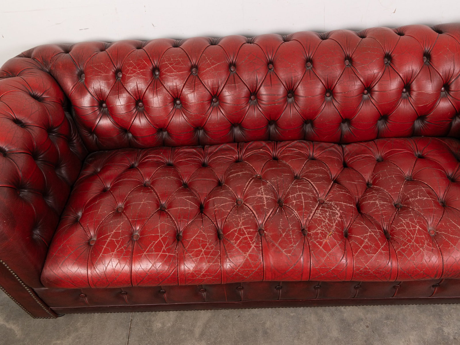 Vintage Red Leather Tufted Chesterfield-Style Sofa - 3