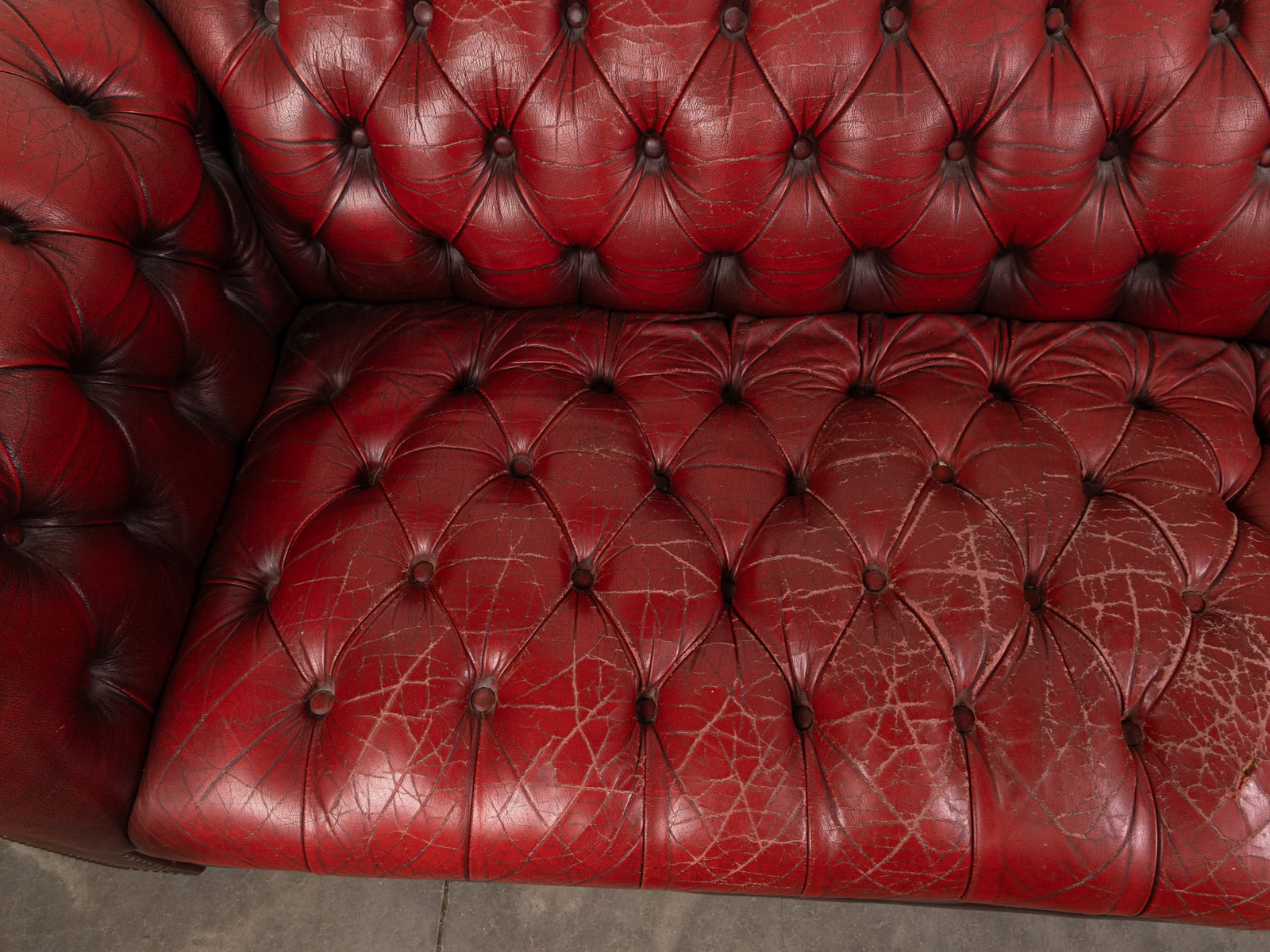 Vintage Red Leather Tufted Chesterfield-Style Sofa - 6