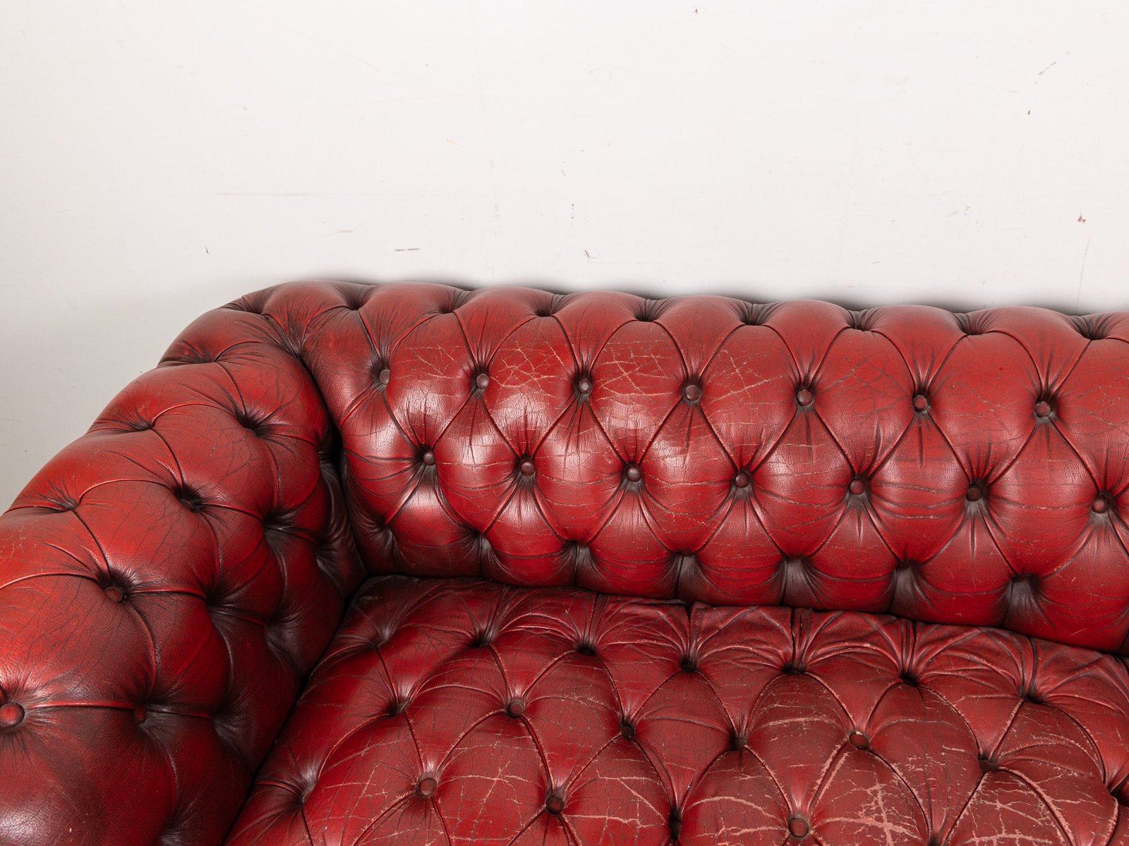 Vintage Red Leather Tufted Chesterfield-Style Sofa - 7
