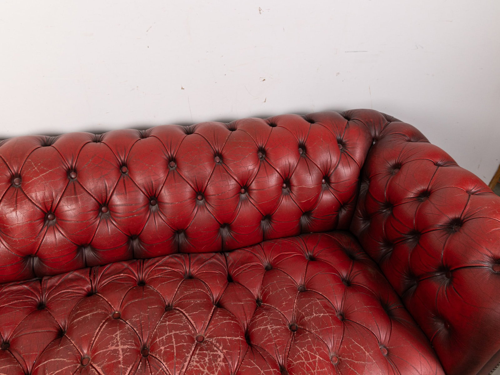 Vintage Red Leather Tufted Chesterfield-Style Sofa - 8
