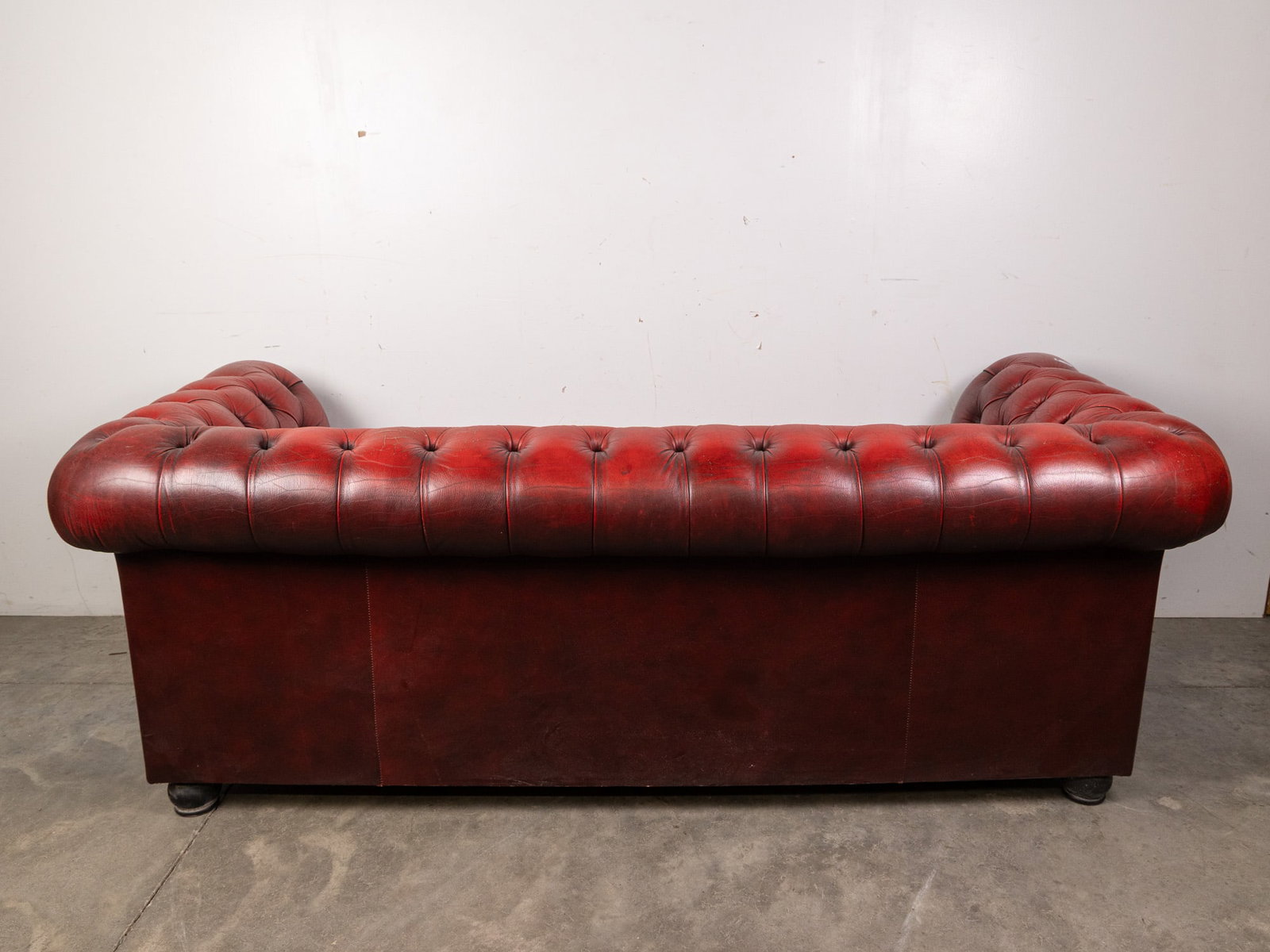 Vintage Red Leather Tufted Chesterfield-Style Sofa - 9