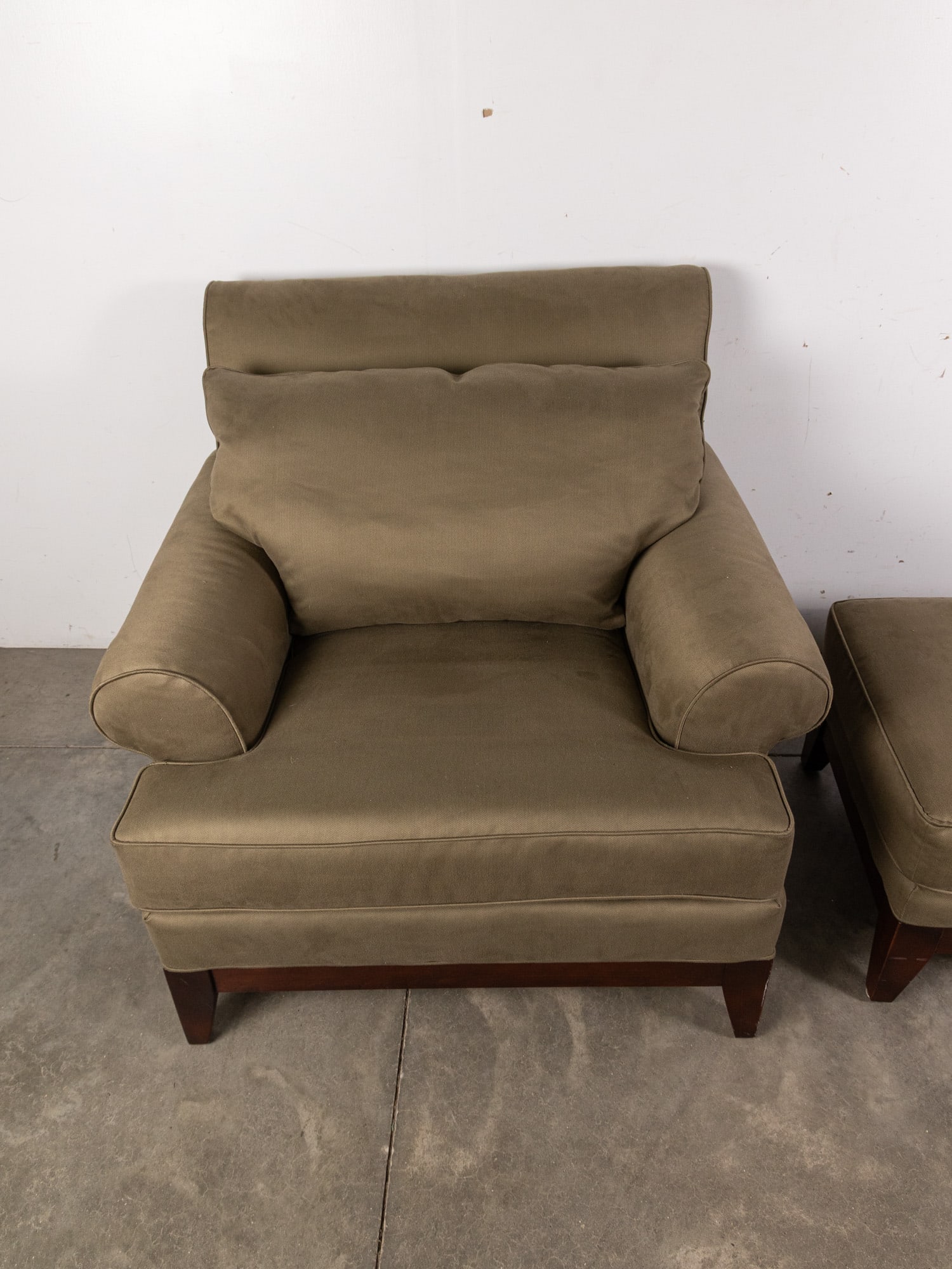 Olive Green Kincaid Custom Upholstery Armchair & Ottoman - 2