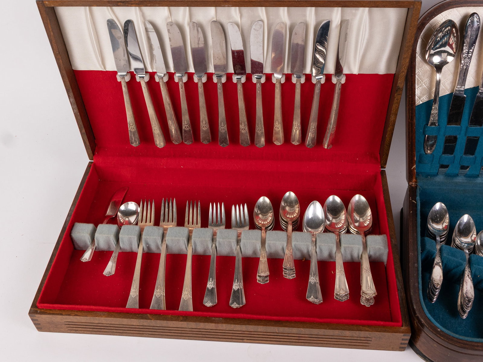 Two Vintage Silver Plated Utensil Sets in Wood Cases - 2