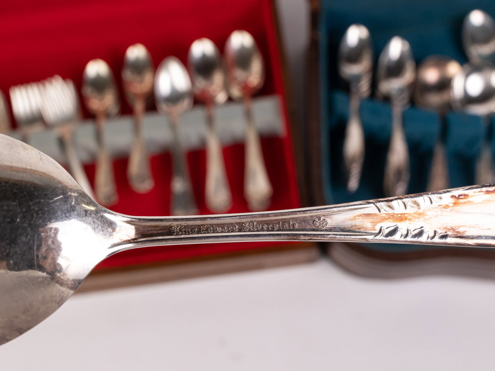 Two Vintage Silver Plated Utensil Sets in Wood Cases - 5