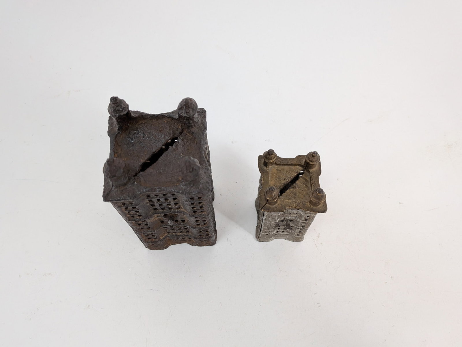 Pair Vintage A.C. Williams Cast Iron Skyscraper Coin Banks - 2